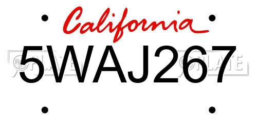 5WAJ267 California License Plate