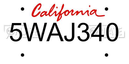 5WAJ340 California License Plate