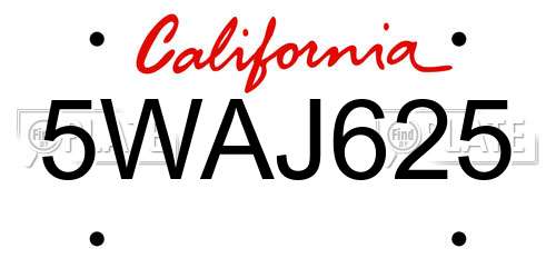 5WAJ625 California License Plate