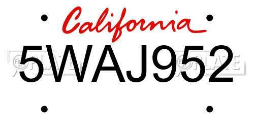 5WAJ952 California License Plate