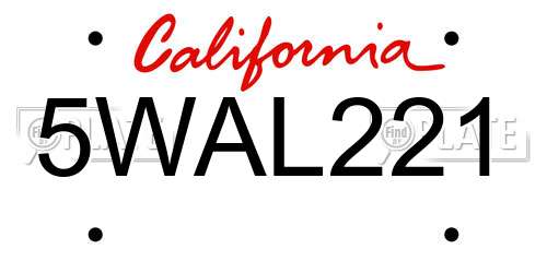 5WAL221 California License Plate