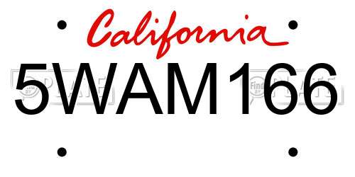 5WAM166 California License Plate