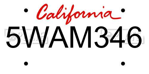 5WAM346 California License Plate