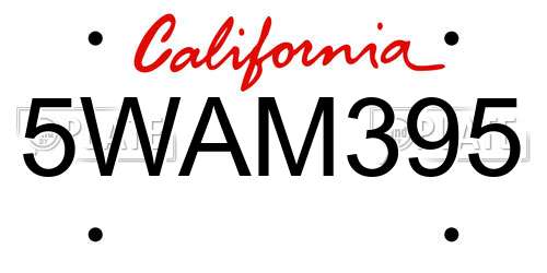 5WAM395 California License Plate