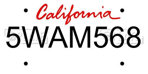 5WAM568 California License Plate