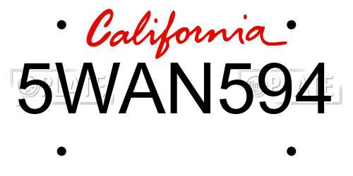 5WAN594 California License Plate