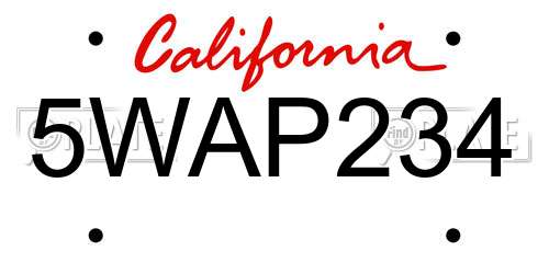 5WAP234 California License Plate