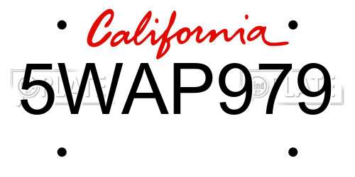 5WAP979 California License Plate