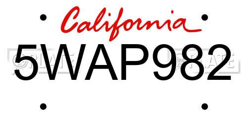 5WAP982 California License Plate