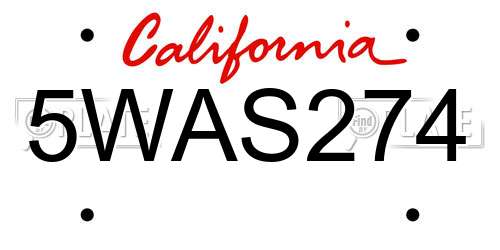 5WAS274 California License Plate