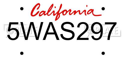 5WAS297 California License Plate
