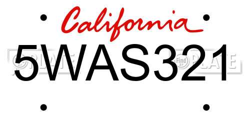 5WAS321 California License Plate