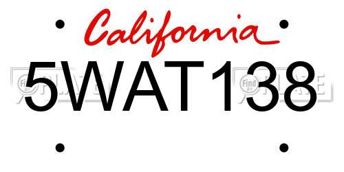 5WAT138 California License Plate