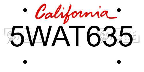 5WAT635 California License Plate