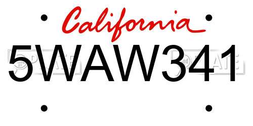 5WAW341 California License Plate