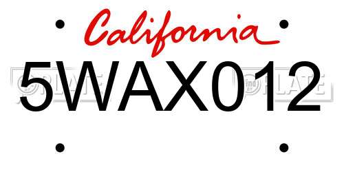 5WAX012 California License Plate