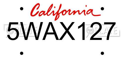 5WAX127 California License Plate