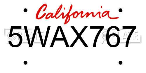5WAX767 California License Plate