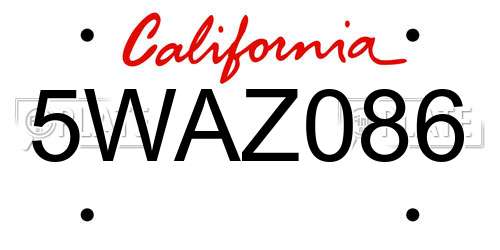 5WAZ086 California License Plate