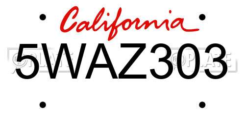 5WAZ303 California License Plate