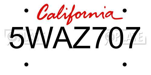 5WAZ707 California License Plate