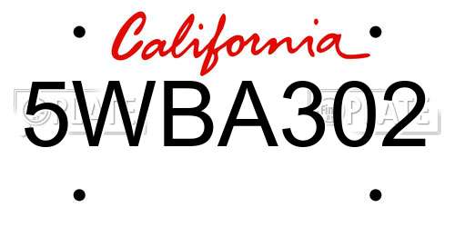 5WBA302 California License Plate