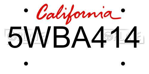 5WBA414 California License Plate
