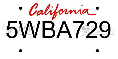 5WBA729 California License Plate