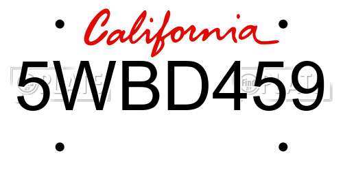 5WBD459 California License Plate
