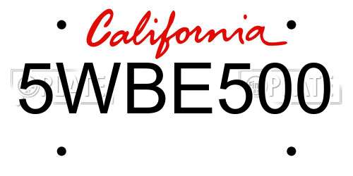 5WBE500 California License Plate