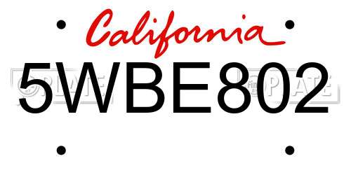 5WBE802 California License Plate