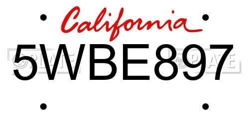 5WBE897 California License Plate