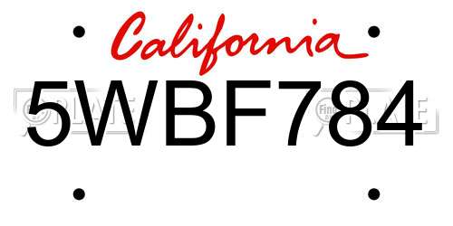 5WBF784 California License Plate