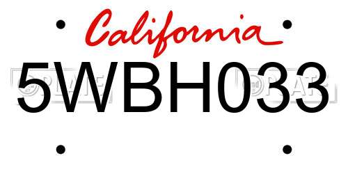 5WBH033 California License Plate