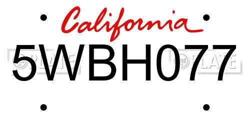 5WBH077 California License Plate