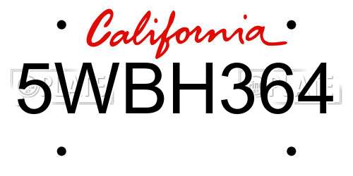 5WBH364 California License Plate