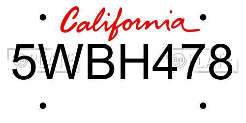 5WBH478 California License Plate