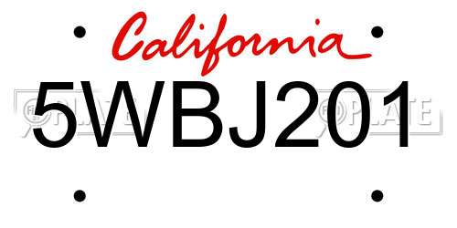 5WBJ201 California License Plate