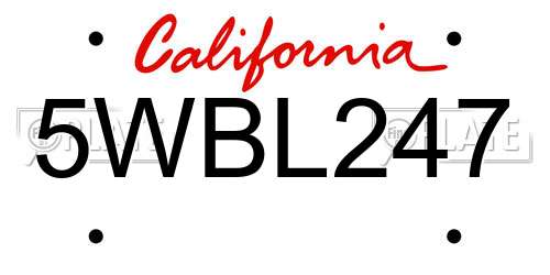 5WBL247 California License Plate