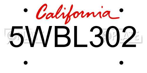 5WBL302 California License Plate