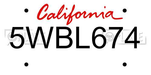 5WBL674 California License Plate
