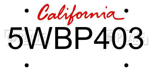5WBP403 California License Plate