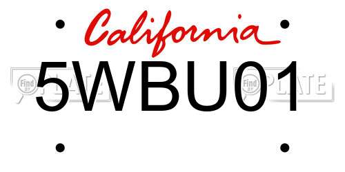 5WBU01 California License Plate