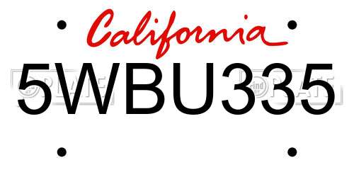 5WBU335 California License Plate