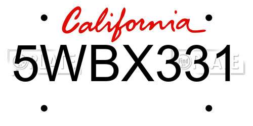 5WBX331 California License Plate