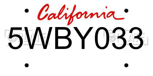 5WBY033 California License Plate