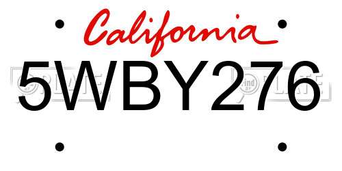5WBY276 California License Plate