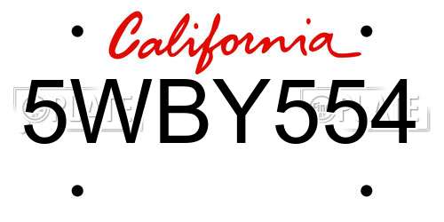5WBY554 California License Plate