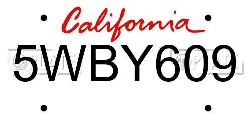 5WBY609 California License Plate