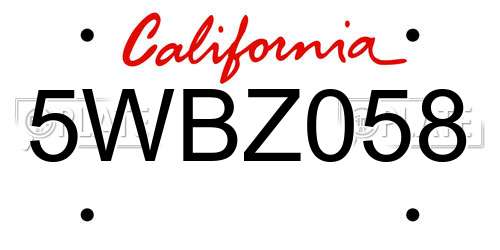 5WBZ058 California License Plate